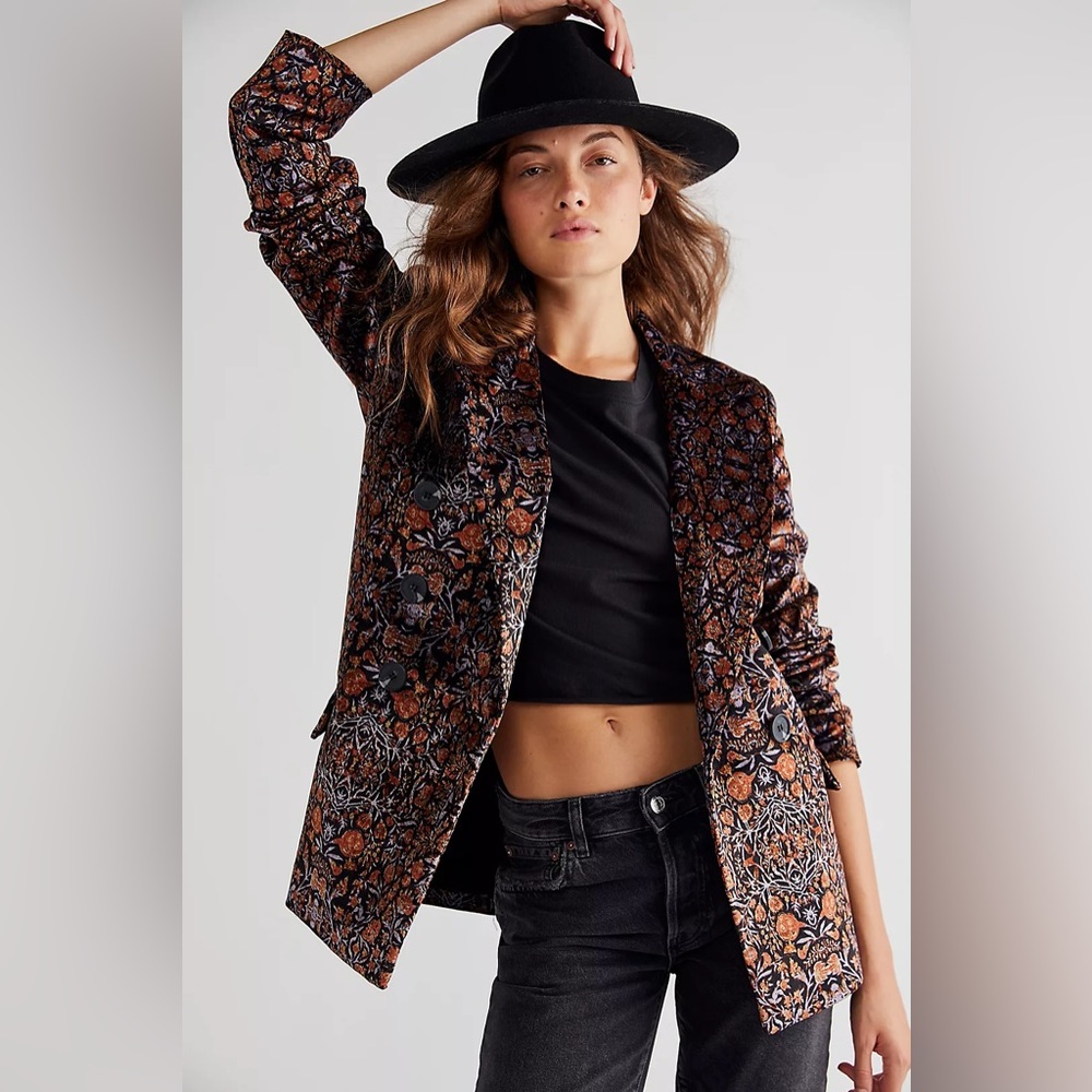 NWT Free People Velvet Printed Ashby Blazer